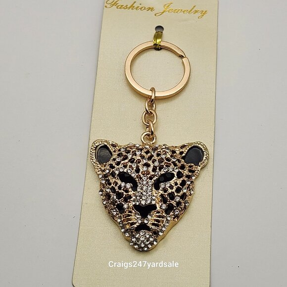 Jaguar Leopard Key Ring Gold Tone Rhinestones Betsey Johnson - Picture 4 of 4